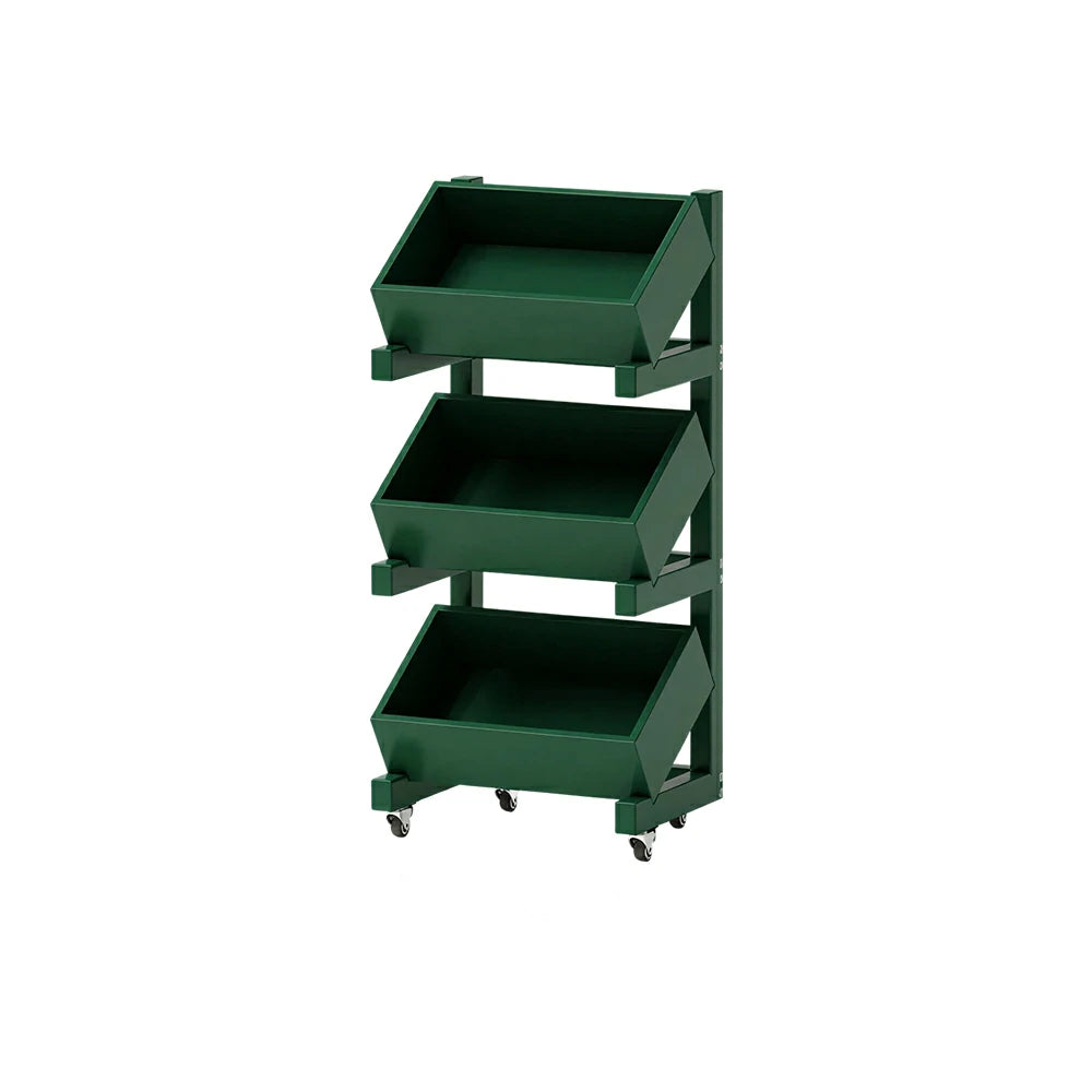 LIVARA 3 Tier Solid Wood Snack Storage Rack Rolling Organizer for Kitchen Dining Room - Green