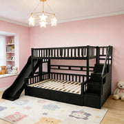 LIVARA ACSF01 Bunk Bed Frame with Slide Solid Pine Timber Safety Rails Big Storage - Black