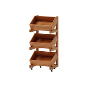 LIVARA 3 Tier Solid Wood Snack Storage Rack Rolling Organizer for Kitchen Dining Room - Cherry