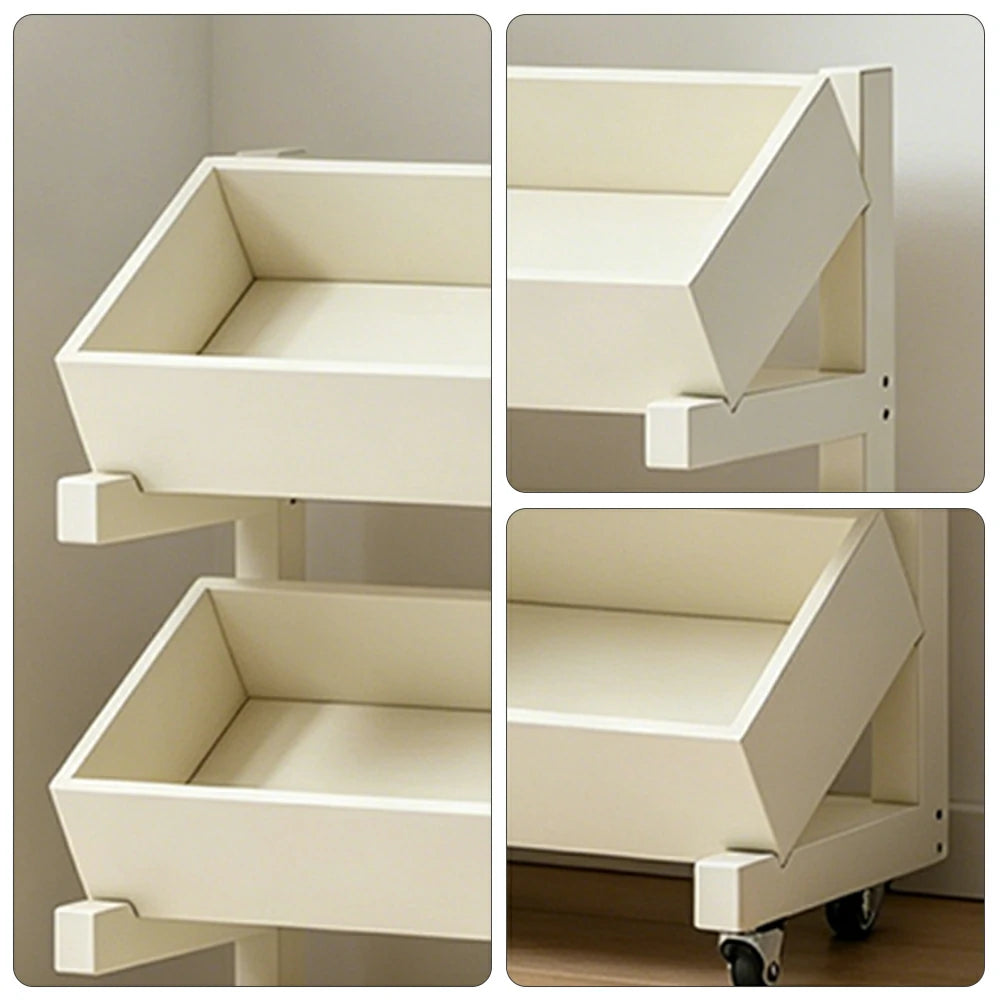 LIVARA 3 Tier Solid Wood Snack Storage Rack Rolling Organizer for Kitchen Dining Room - White