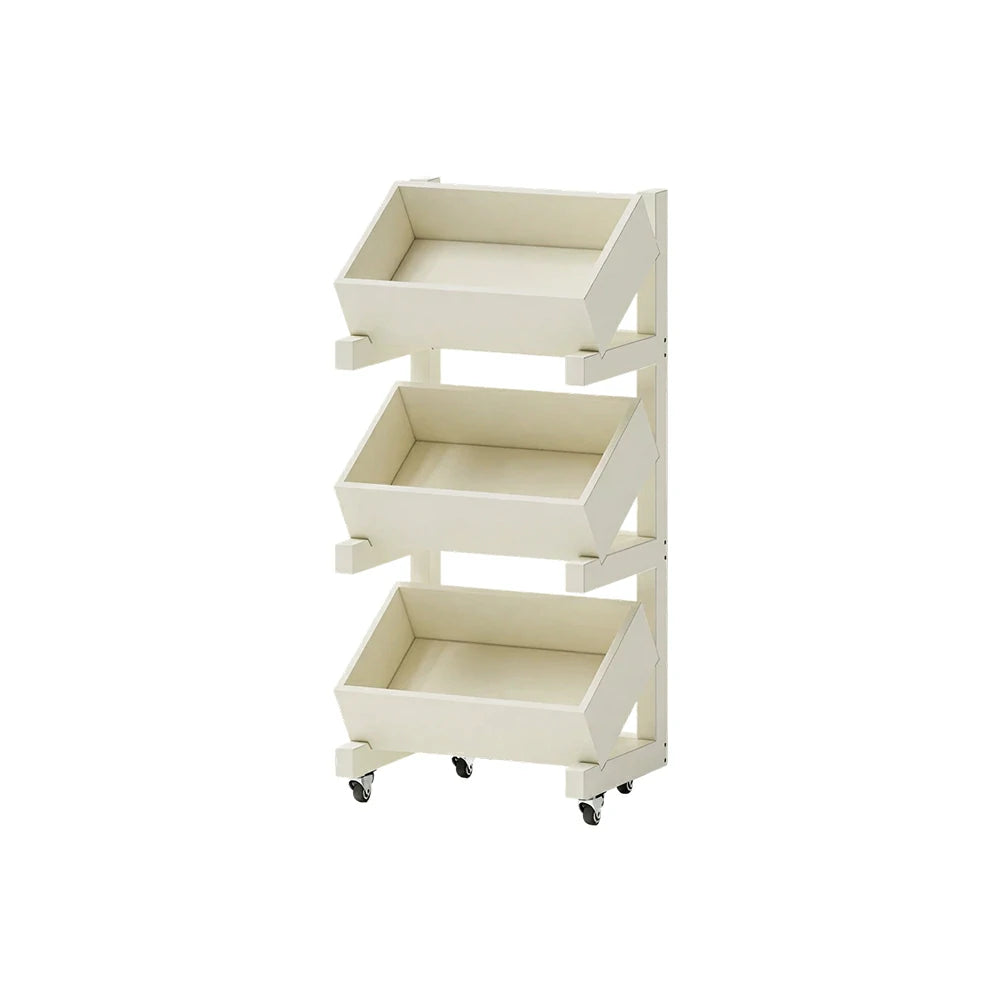 LIVARA 3 Tier Solid Wood Snack Storage Rack Rolling Organizer for Kitchen Dining Room - White