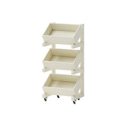 LIVARA 3 Tier Solid Wood Snack Storage Rack Rolling Organizer for Kitchen Dining Room - White