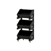 LIVARA 3 Tier Solid Wood Snack Storage Rack Rolling Organizer for Kitchen Dining Room - Black
