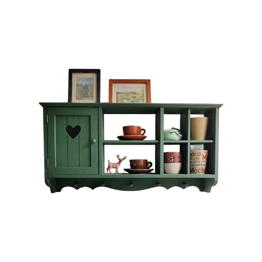 LIVARA Solid Wood Heart Door Wall Storage Cabinet for Entryway Living Room Bedroom - Vintage Green