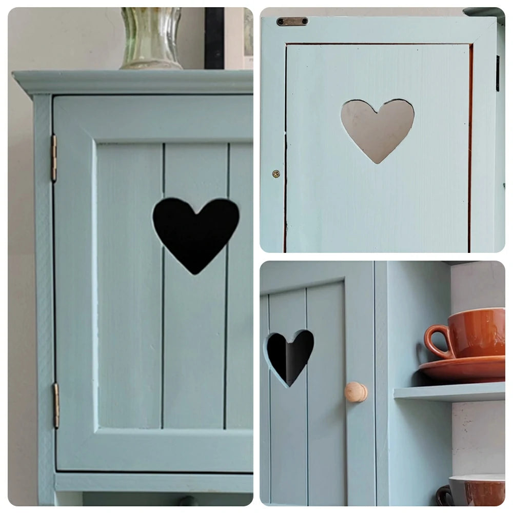 LIVARA Solid Wood Heart Door Wall Storage Cabinet for Entryway Living Room Bedroom - Vintage Blue