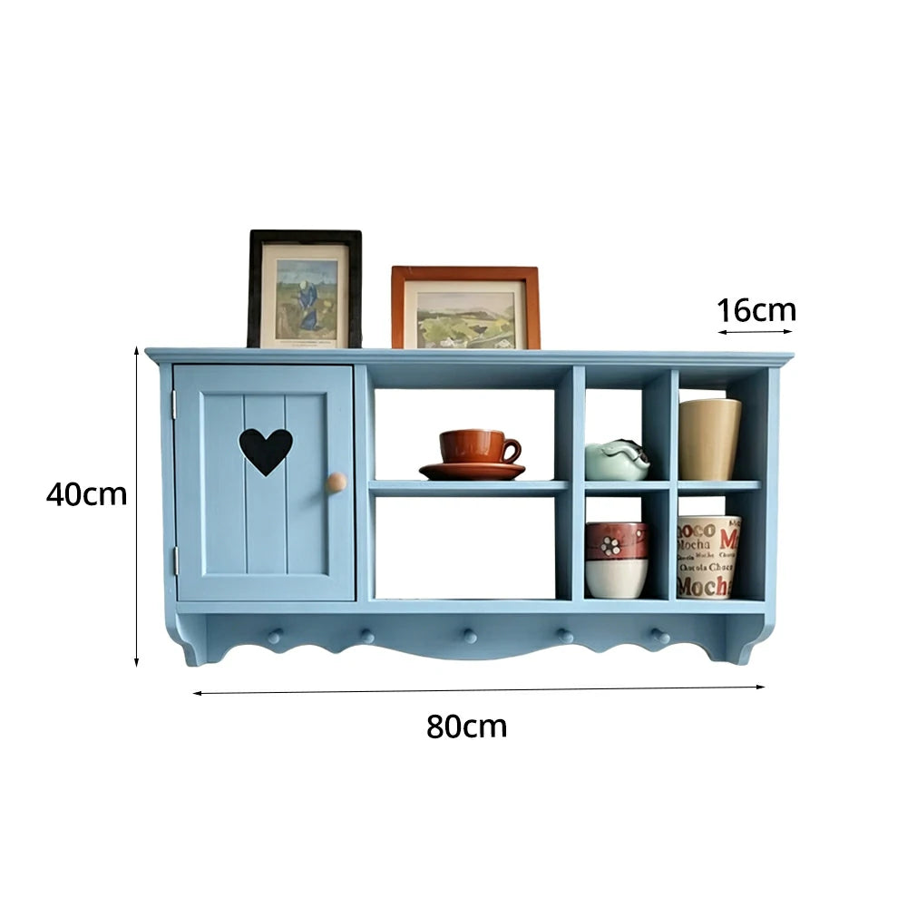 LIVARA Solid Wood Heart Door Wall Storage Cabinet for Entryway Living Room Bedroom - Vintage Blue
