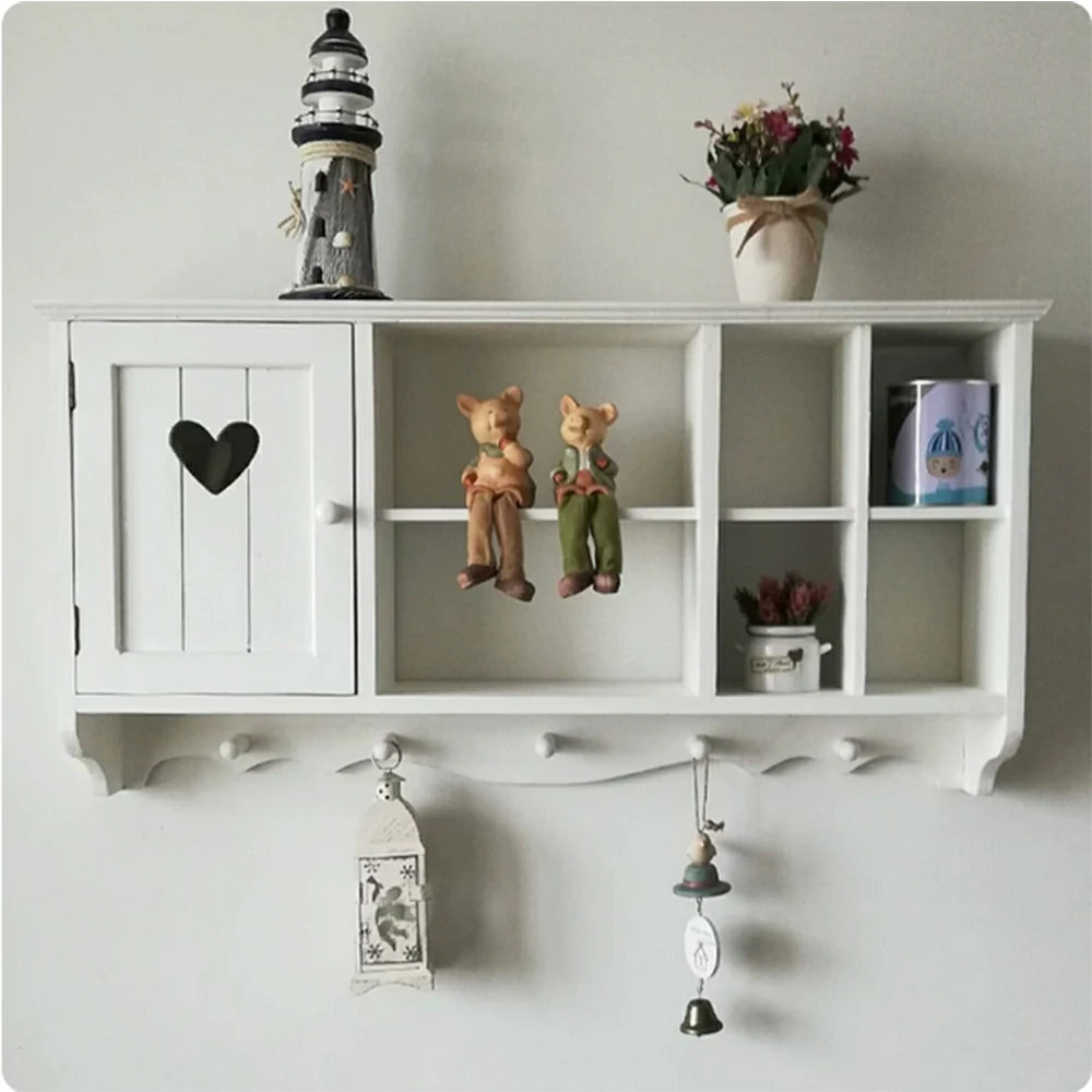 LIVARA Solid Wood Heart Door Wall Storage Cabinet for Entryway Living Room Bedroom - Vintage White