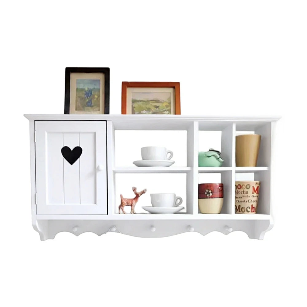 LIVARA Solid Wood Heart Door Wall Storage Cabinet for Entryway Living Room Bedroom - Vintage White