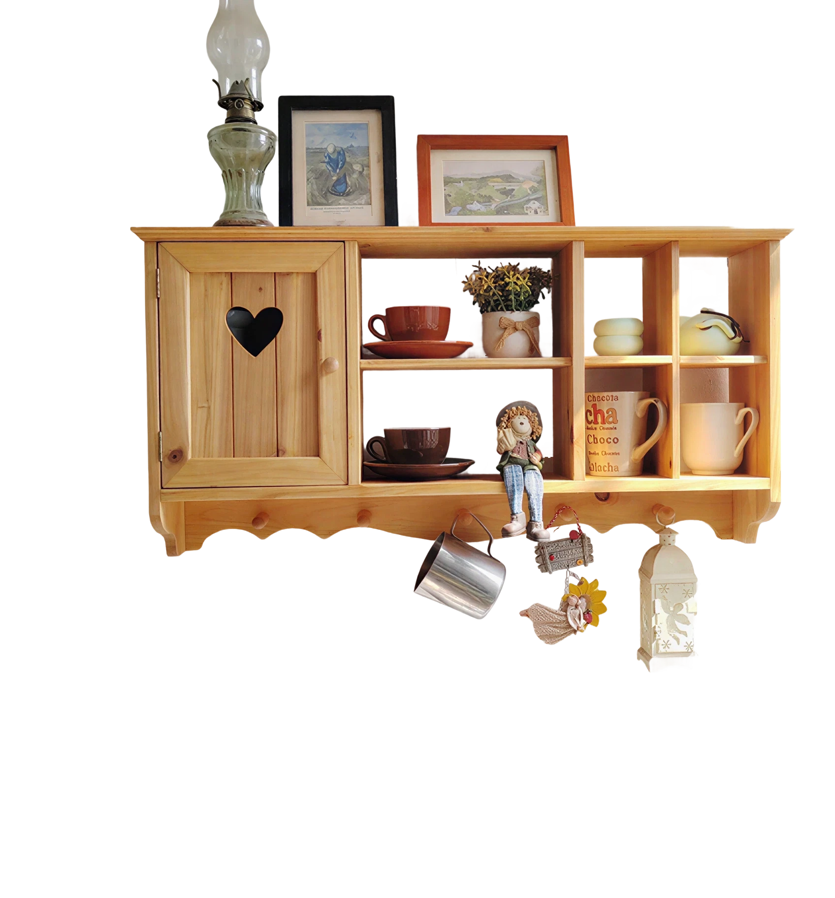 LIVARA Solid Wood Heart Door Wall Storage Cabinet for Entryway Living Room Bedroom - Vintage Wood