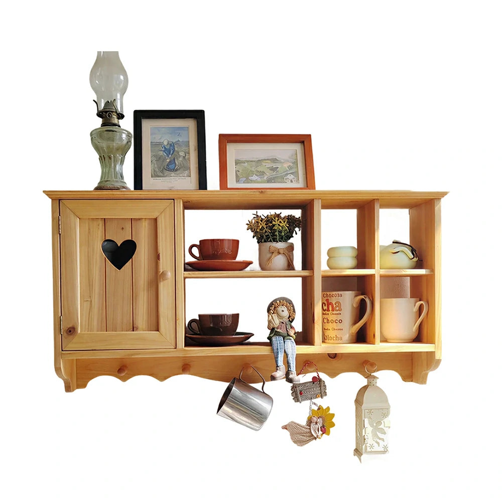 LIVARA Solid Wood Heart Door Wall Storage Cabinet for Entryway Living Room Bedroom - Vintage Wood