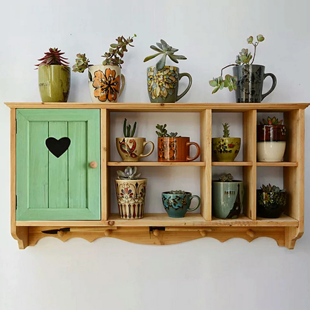 LIVARA Solid Wood Heart Door Wall Storage Cabinet for Entryway Living Room Bedroom - Vintage Green