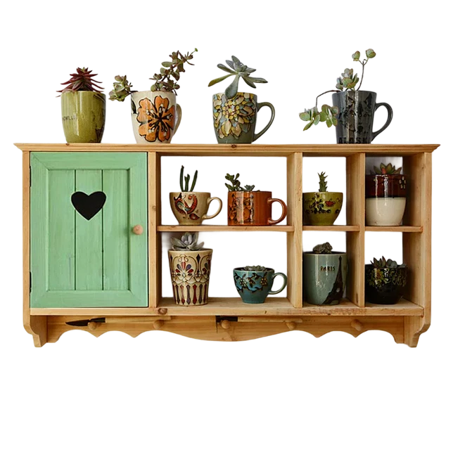 LIVARA Solid Wood Heart Door Wall Storage Cabinet for Entryway Living Room Bedroom - Vintage Green