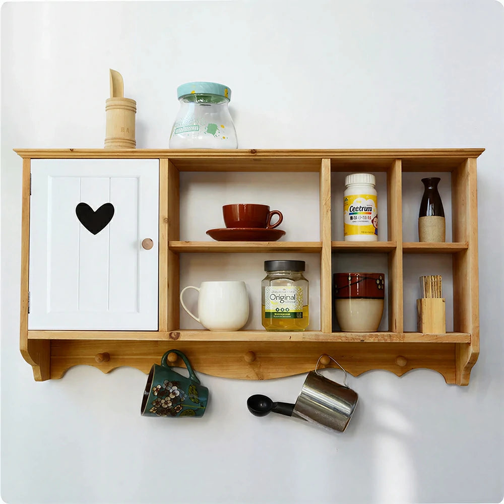 LIVARA Solid Wood Heart Door Wall Storage Cabinet for Entryway Living Room Bedroom - Vintage White & Wood