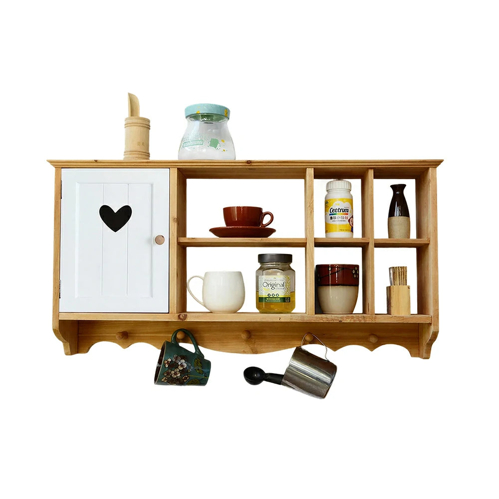 LIVARA Solid Wood Heart Door Wall Storage Cabinet for Entryway Living Room Bedroom - Vintage White & Wood