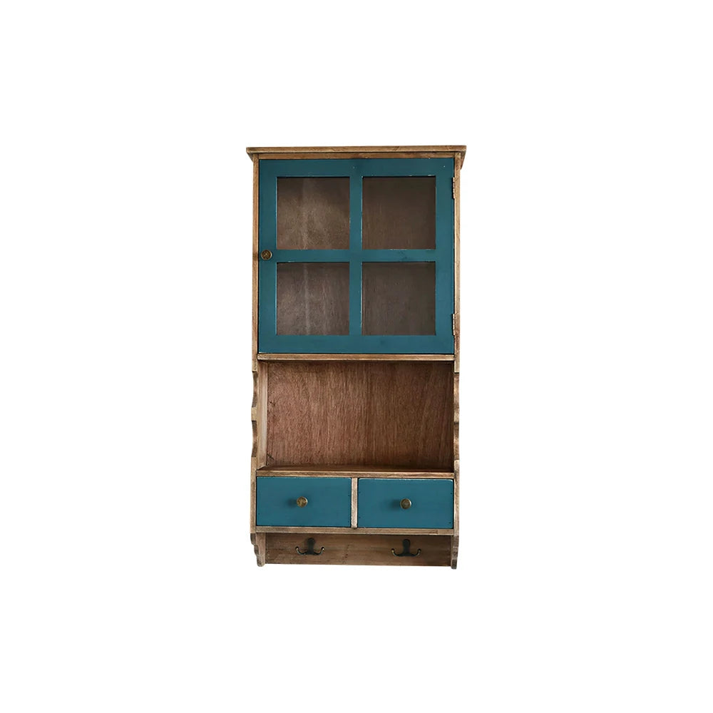LIVARA Solid Wood Glass Door Wall Storage Cabinet for Entryway Living Room Bedroom - Rustic Green