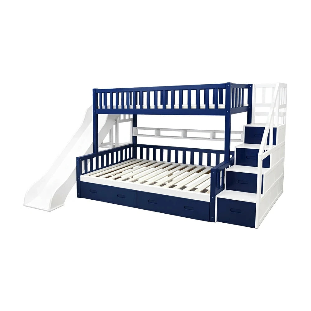 LIVARA ACSF01 Bunk Bed Frame with Slide Solid Pine Timber Safety Rails Big Storage - Blue