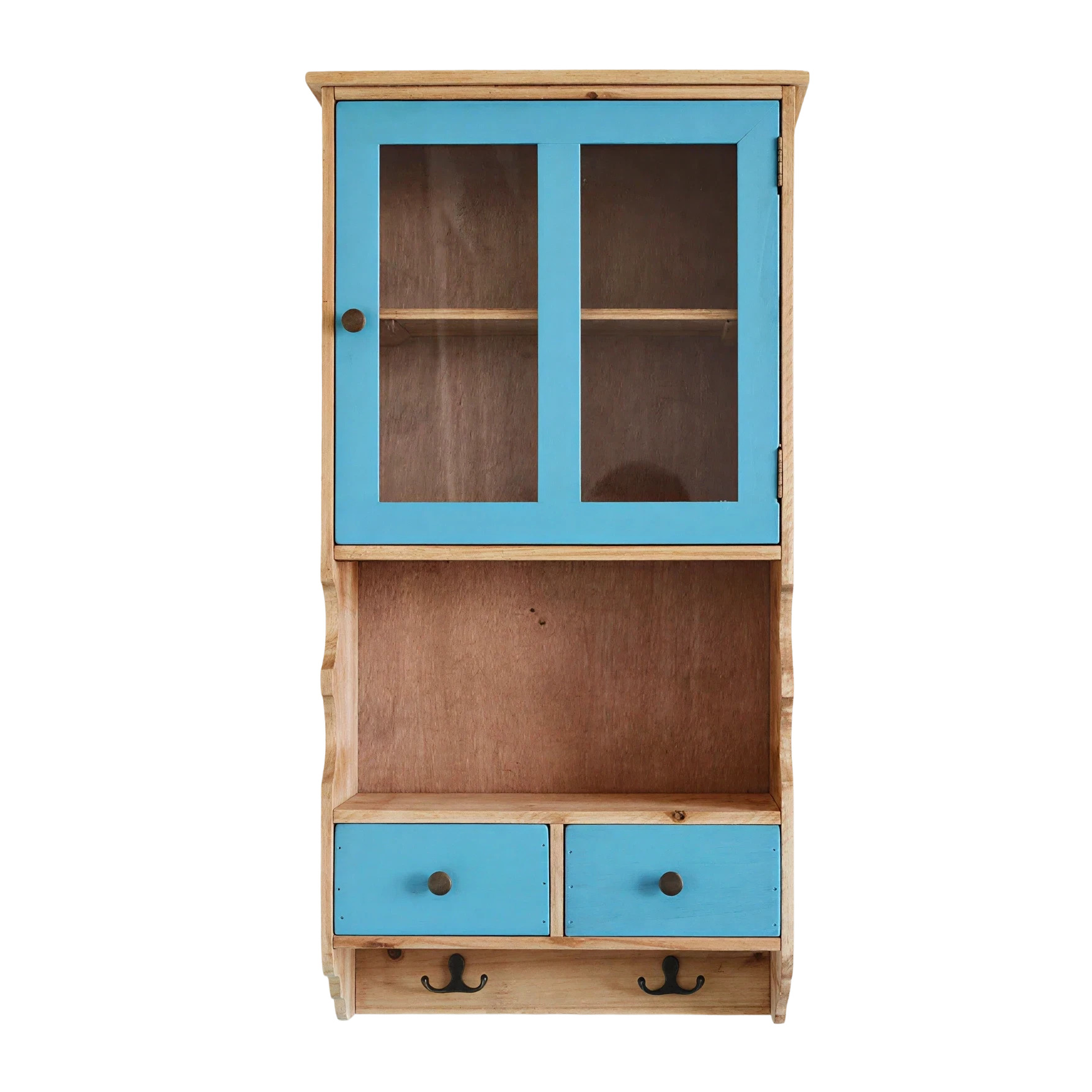 LIVARA Solid Wood Glass Door Wall Storage Cabinet for Entryway Living Room Bedroom - Bule & Wood