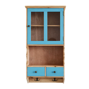 LIVARA Solid Wood Glass Door Wall Storage Cabinet for Entryway Living Room Bedroom - Bule & Wood