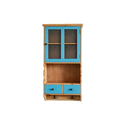 LIVARA Solid Wood Mesh Door Wall Storage Cabinet for Entryway Kitchen Living Room - Vintage Blue