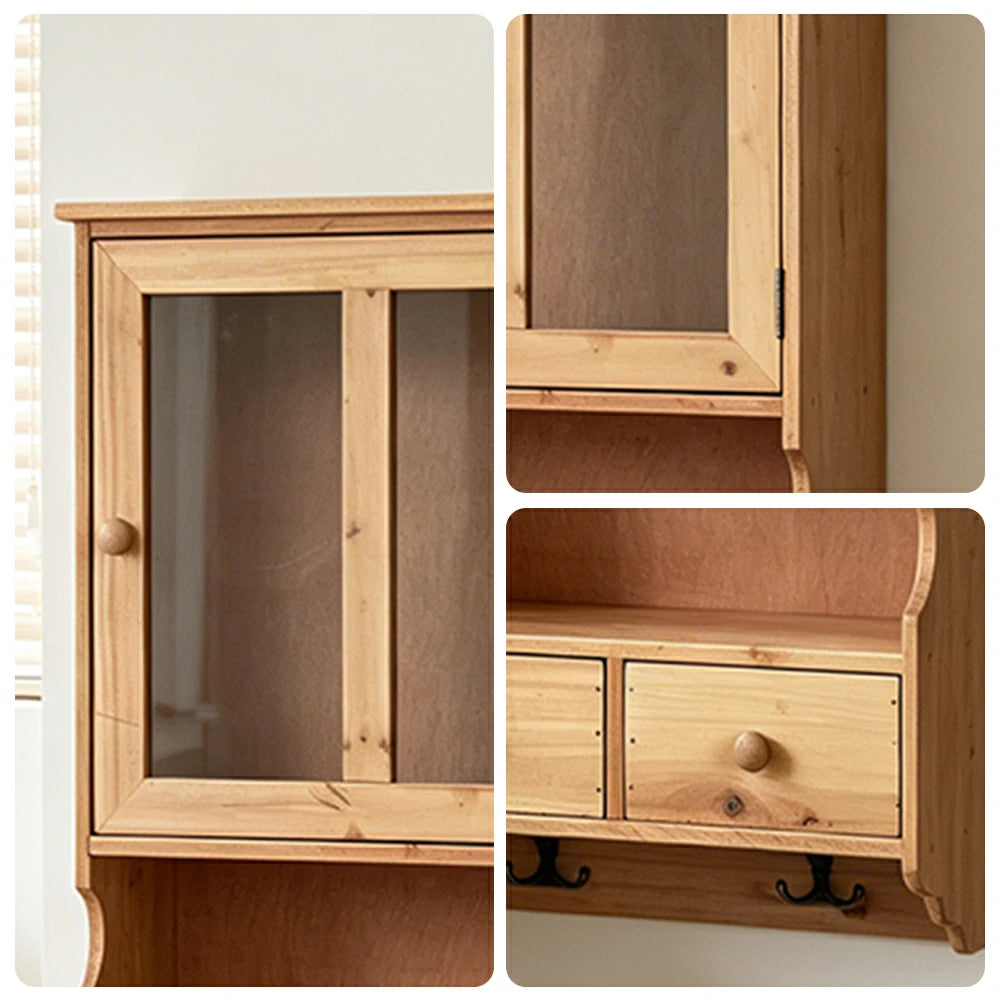 LIVARA Solid Wood Glass Door Wall Storage Cabinet for Entryway Living Room Bedroom - Wood