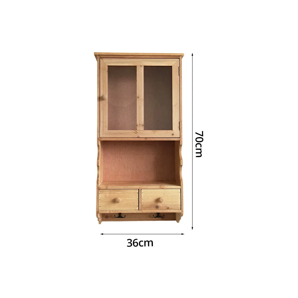 LIVARA Solid Wood Glass Door Wall Storage Cabinet for Entryway Living Room Bedroom - Wood