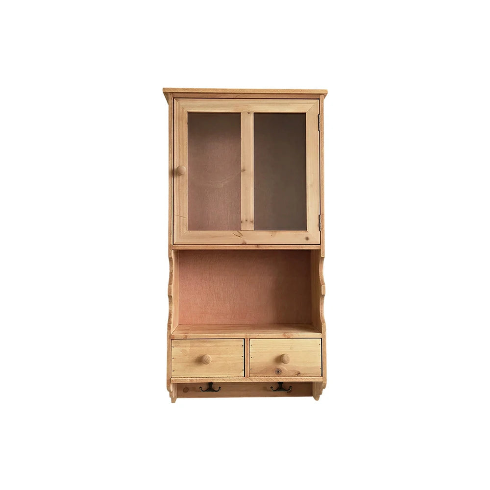LIVARA Solid Wood Glass Door Wall Storage Cabinet for Entryway Living Room Bedroom - Wood