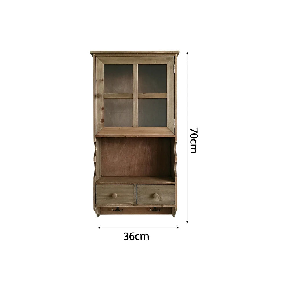 LIVARA Solid Wood Glass Door Wall Storage Cabinet for Entryway Living Room Bedroom - Brown