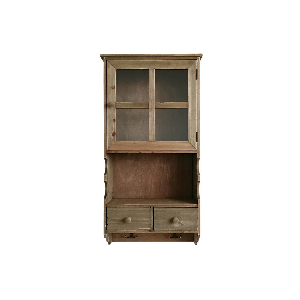 LIVARA Solid Wood Glass Door Wall Storage Cabinet for Entryway Living Room Bedroom - Brown