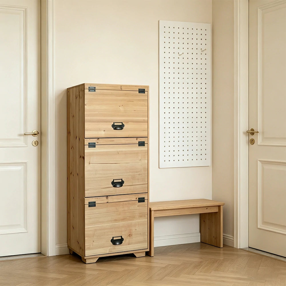 LIVARA Solid Wood Flip Door Wall Storage Cabinet for Entryway Kitchen Living Room - Natural Wood