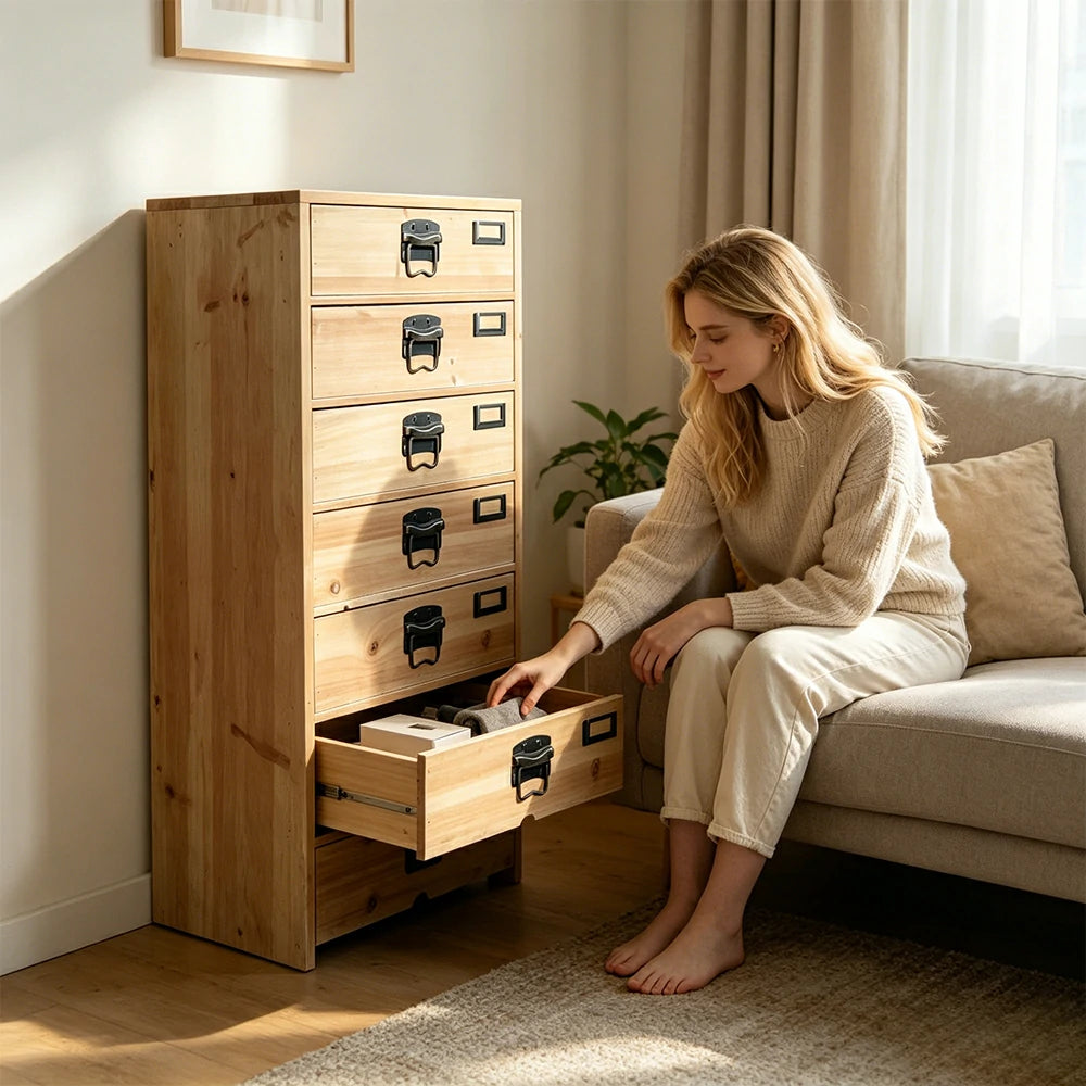 LIVARA 8 Drawer Solid Wood Storage Cabinet Organizer for Bedroom Living Room Entryway - Natural Wood