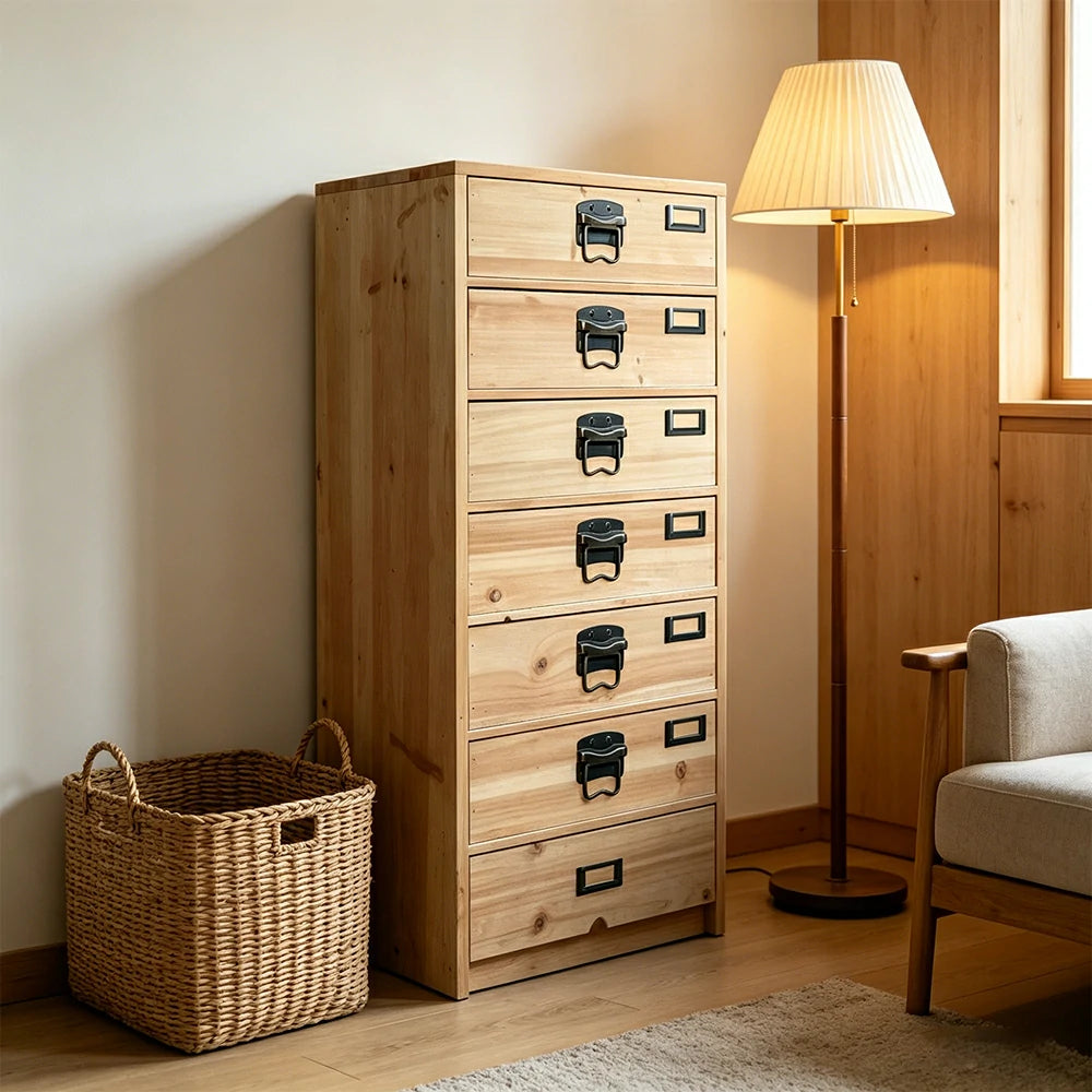 LIVARA 8 Drawer Solid Wood Storage Cabinet Organizer for Bedroom Living Room Entryway - Natural Wood