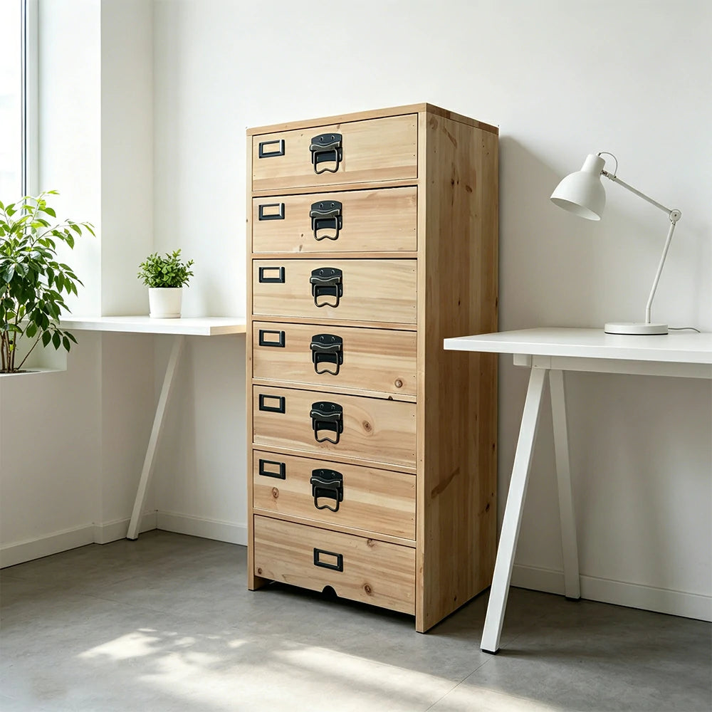LIVARA 8 Drawer Solid Wood Storage Cabinet Organizer for Bedroom Living Room Entryway - Natural Wood