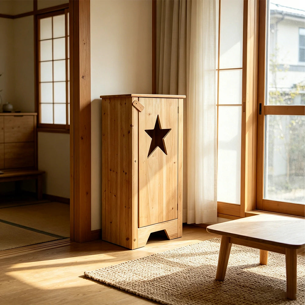 LIVARA Solid Wood Star Shape Storage Cabinet Organizer for Bedroom Living Room Kids Room - Natural Wood