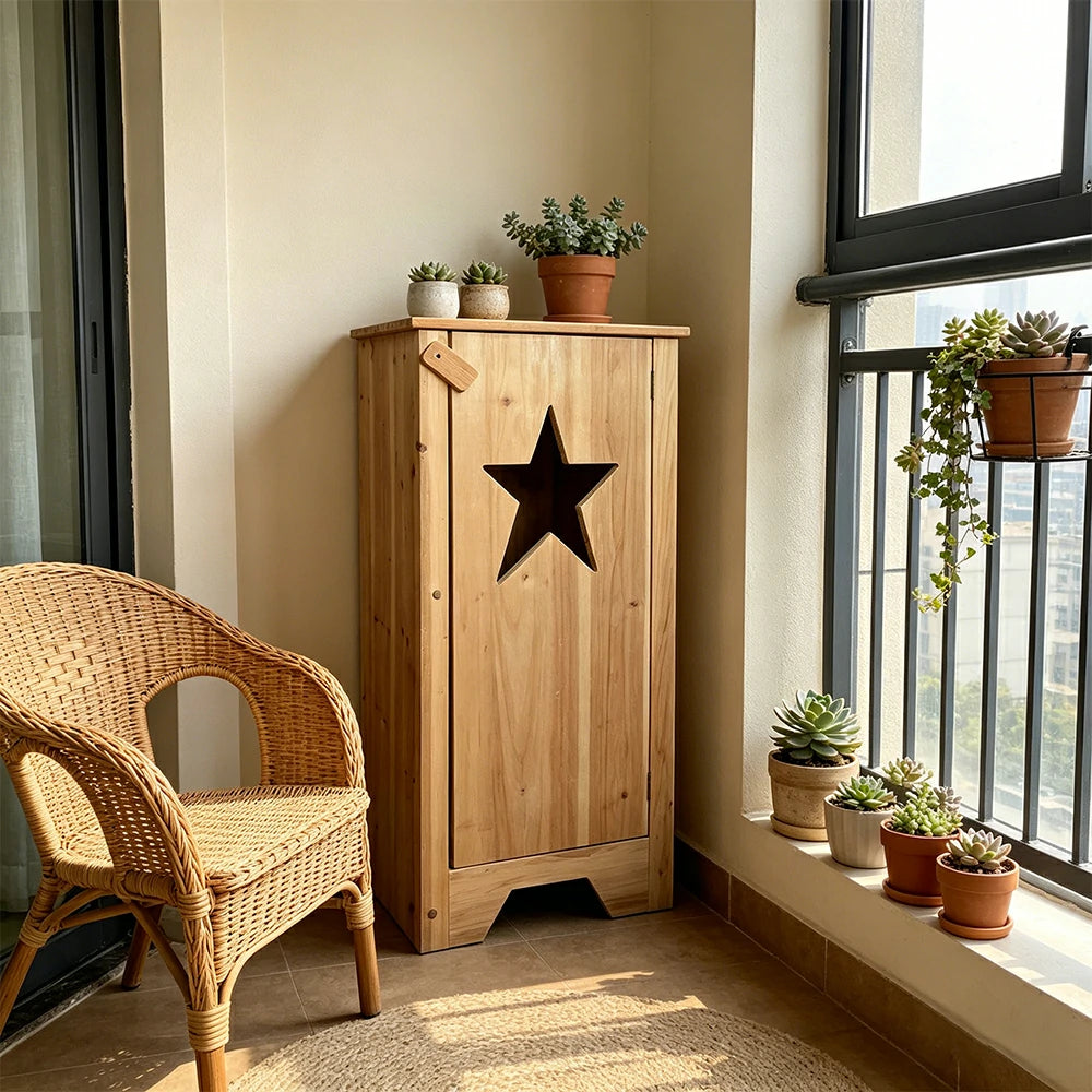 LIVARA Solid Wood Star Shape Storage Cabinet Organizer for Bedroom Living Room Kids Room - Natural Wood