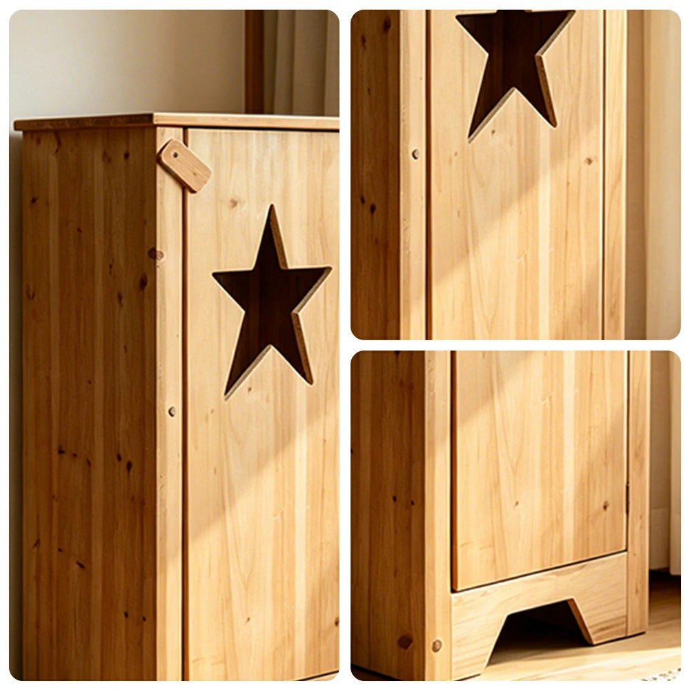 LIVARA Solid Wood Star Shape Storage Cabinet Organizer for Bedroom Living Room Kids Room - Natural Wood