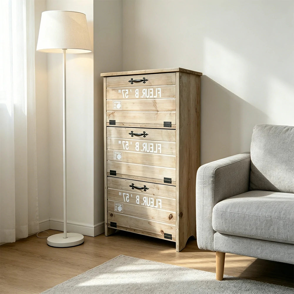 LIVARA Flip-Down Door Solid Wood Storage Cabinet Organizer for Entryway Living Room Bedroom - Distressed Wash