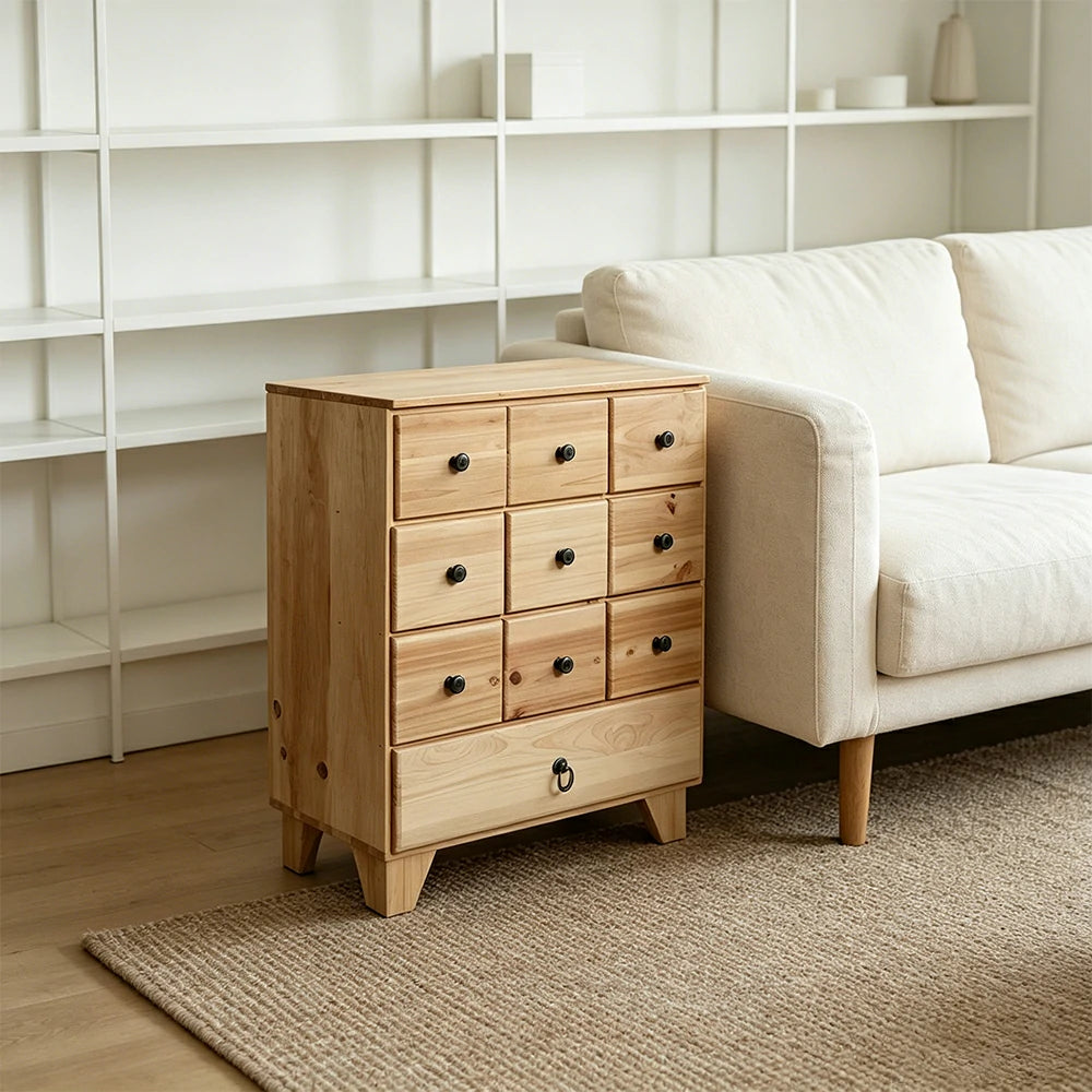 LIVARA 10 Drawer Solid Wood Storage Cabinet Organizer for Bedroom Living Room Entryway - Natural Wood