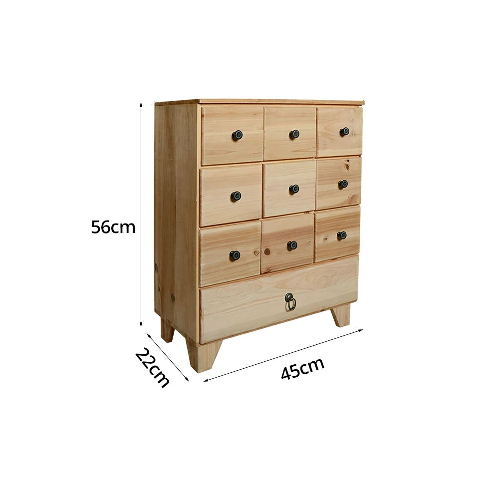 LIVARA 10 Drawer Solid Wood Storage Cabinet Organizer for Bedroom Living Room Entryway - Natural Wood