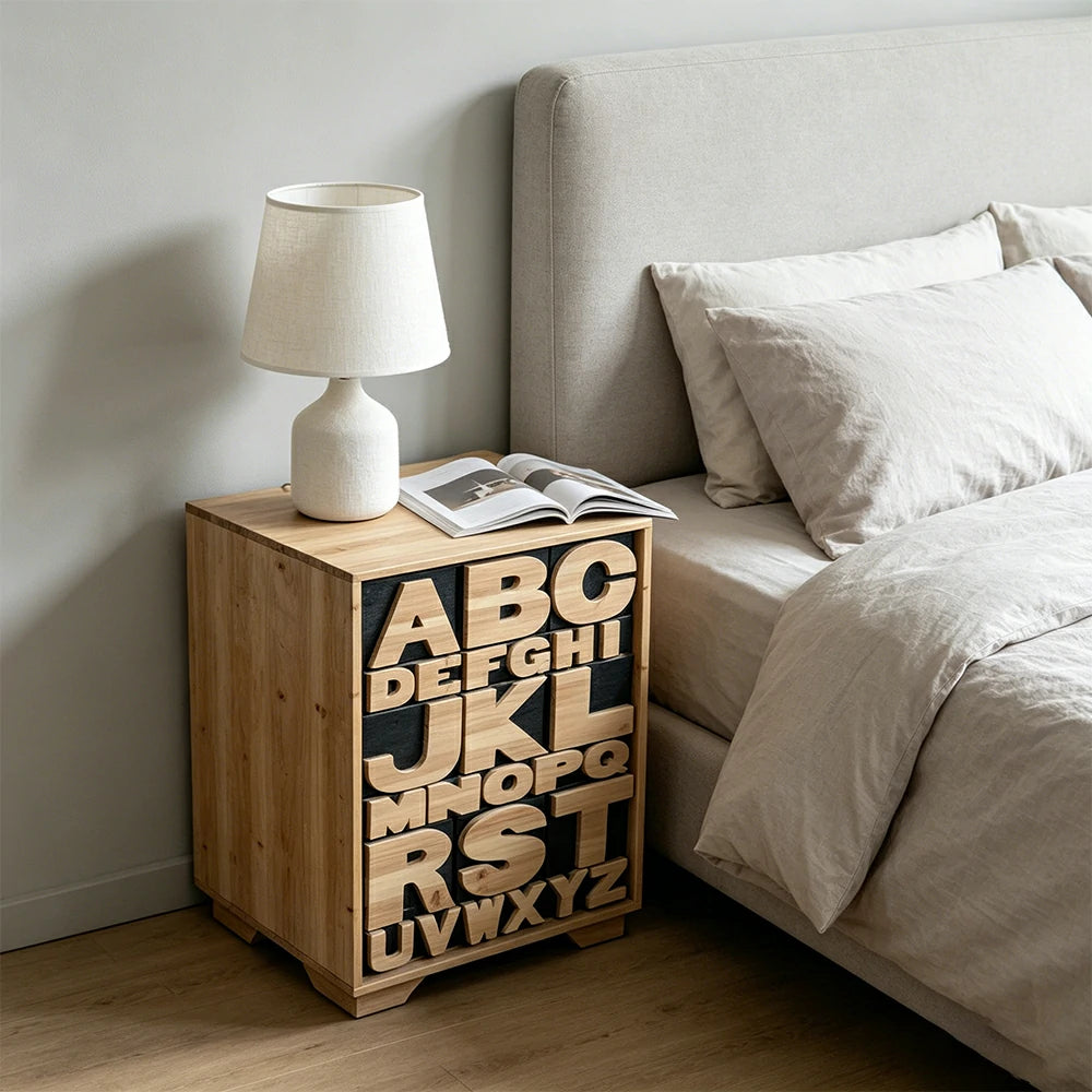LIVARA Solid Wood Alphabet Storage Cabinet Organizer for Bedroom Living Room Kids Room - Natural Wood