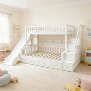 LIVARA ACSF01 Bunk Bed Frame with Slide Solid Pine Timber Safety Rails Big Storage - White