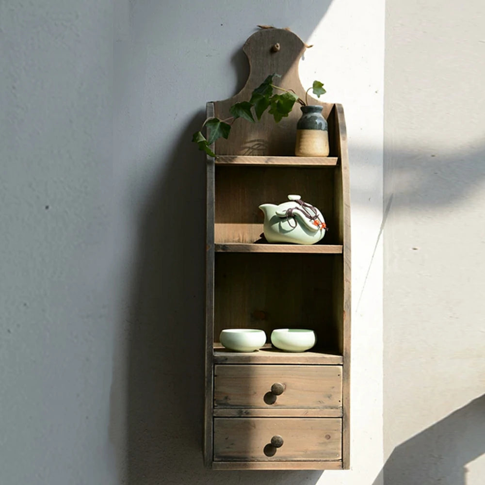 LIVARA Rustic Wood Coffee Cup Storage Rack Organizer for Kitchen Counter Dining Room - Rustic Wood