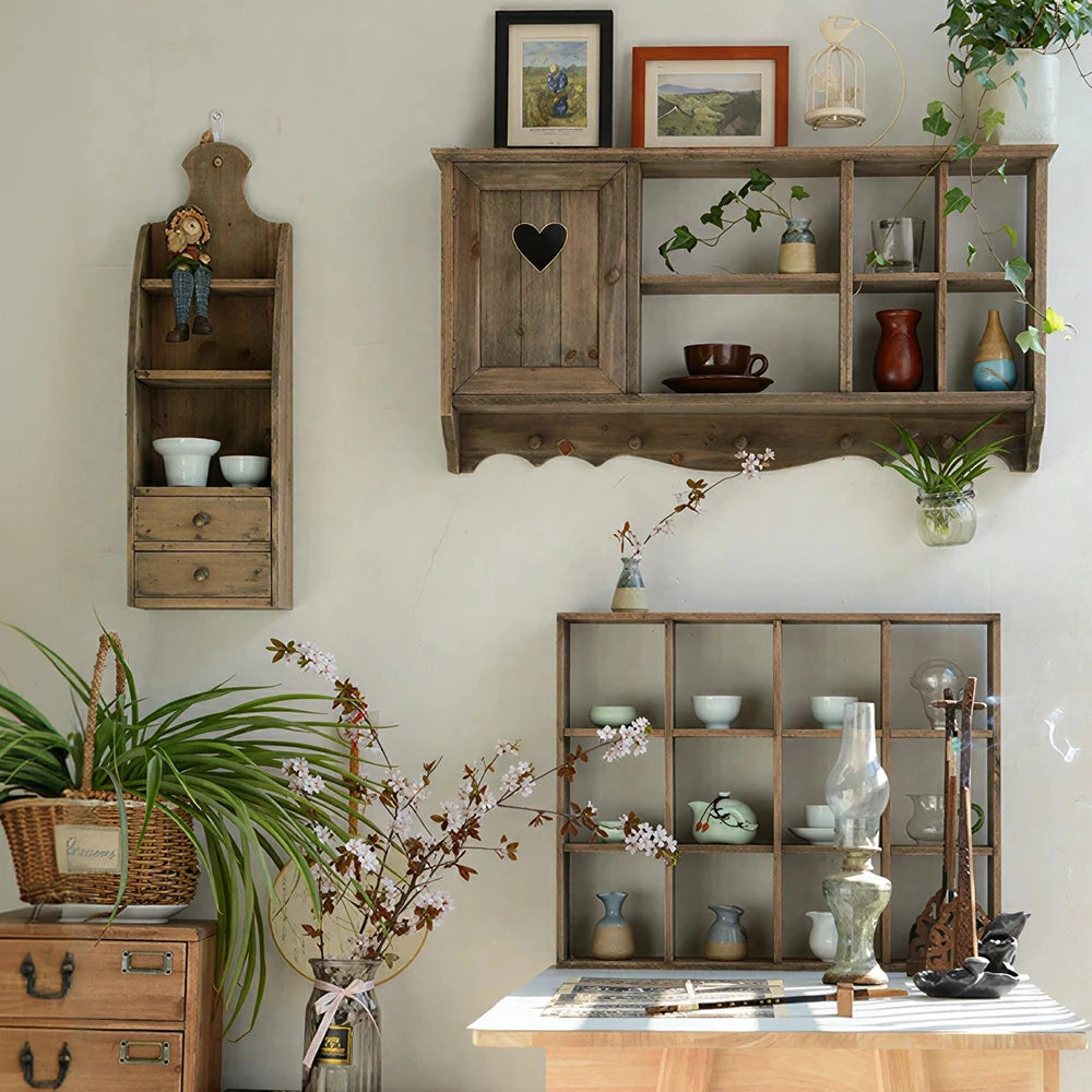 LIVARA Rustic Wood Coffee Cup Storage Rack Organizer for Kitchen Counter Dining Room - Rustic Wood