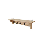 LIVARA Solid Wood Wall Display Shelf Rack with 5 Hooks for Entryway Kitchen Bedroom - Natural Wood