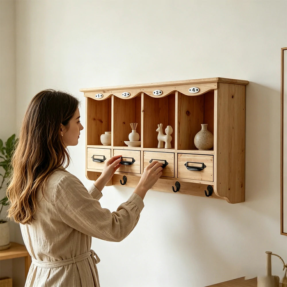 LIVARA Solid Wood Sideboard Storage Cabinet Organizer for Kitchen Dining Room Entryway - Natural Wood
