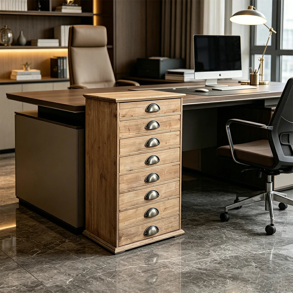 LIVARA Rustic Wood Filing Cabinet with Drawers for Home Office Study Room Storage - Rustic Wood