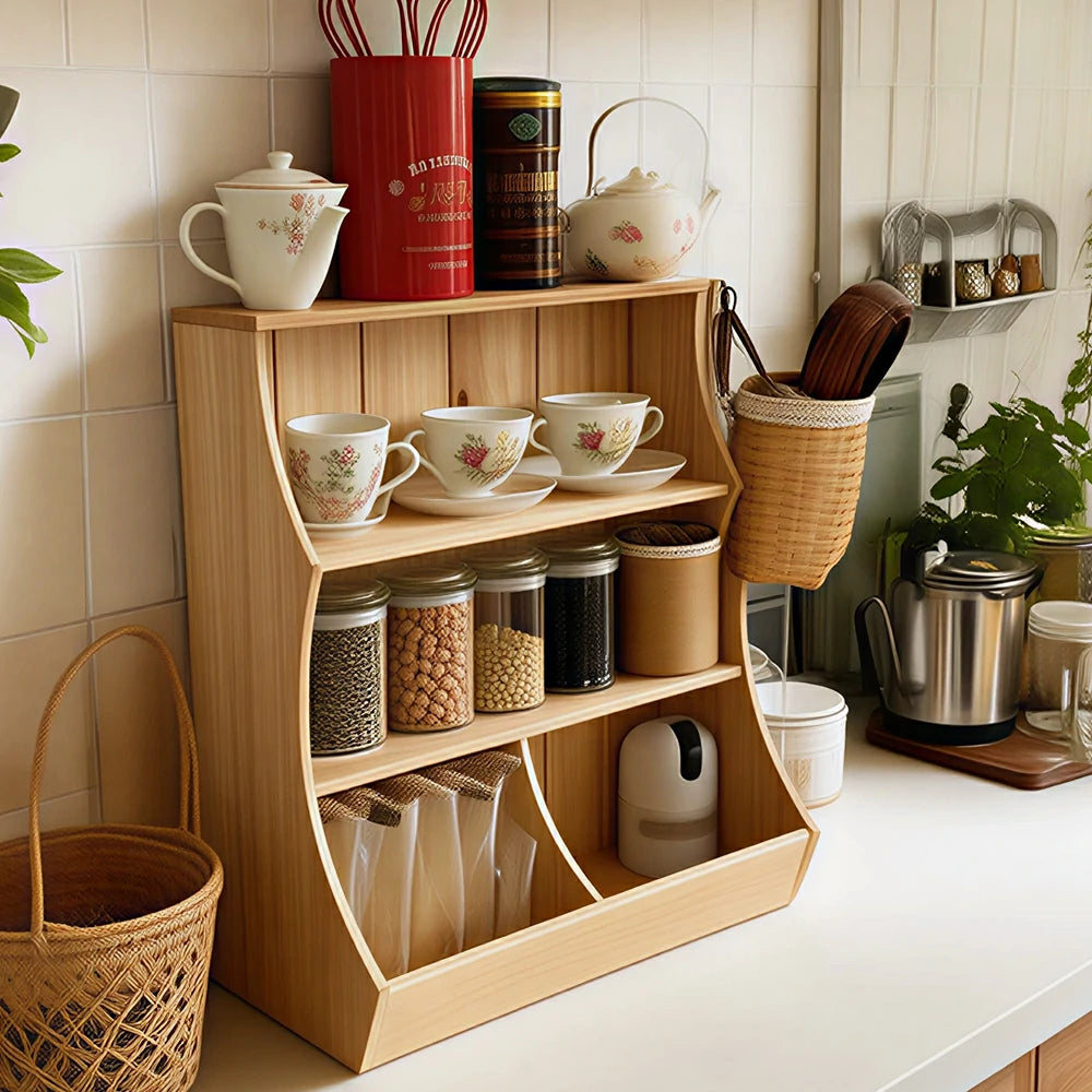 LIVARA Solid Wood Wall Storage Shelf Organizer for Kitchen Living Room Bedroom - Natural Wood