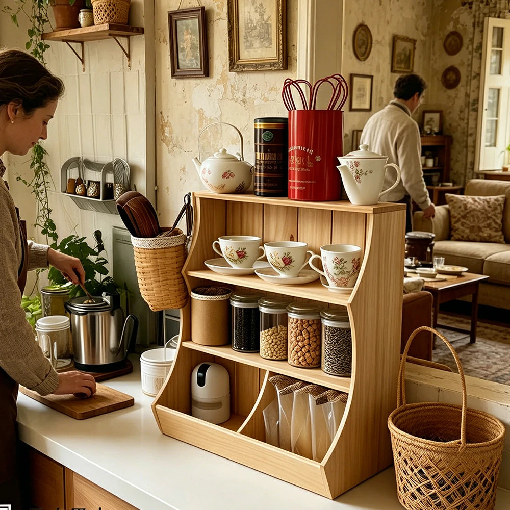 LIVARA Solid Wood Wall Storage Shelf Organizer for Kitchen Living Room Bedroom - Natural Wood