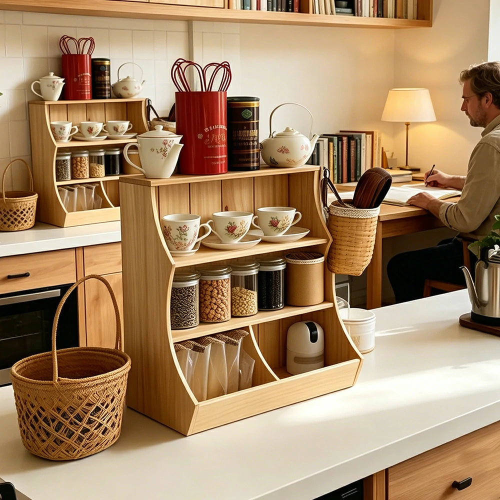 LIVARA Solid Wood Wall Storage Shelf Organizer for Kitchen Living Room Bedroom - Natural Wood
