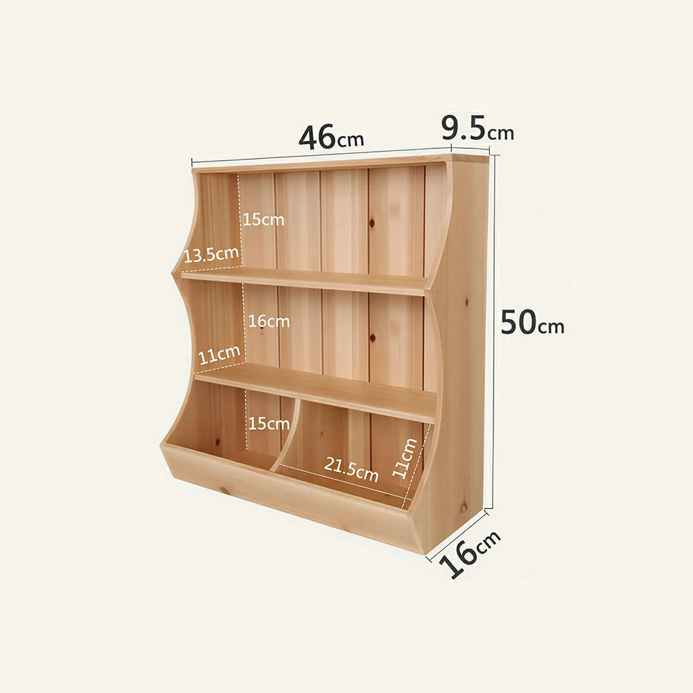 LIVARA Solid Wood Wall Storage Shelf Organizer for Kitchen Living Room Bedroom - Natural Wood