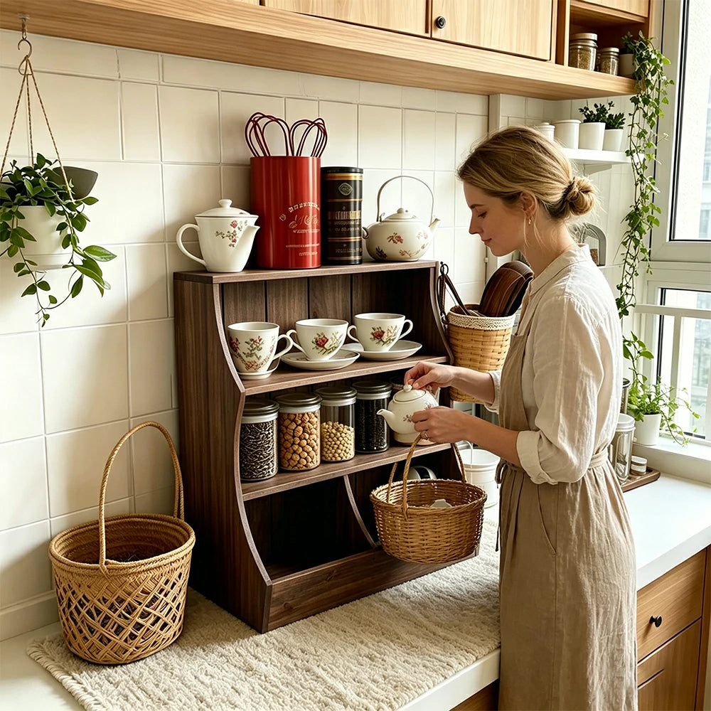 LIVARA Solid Wood Wall Storage Shelf Organizer for Kitchen Living Room Bedroom - Brown
